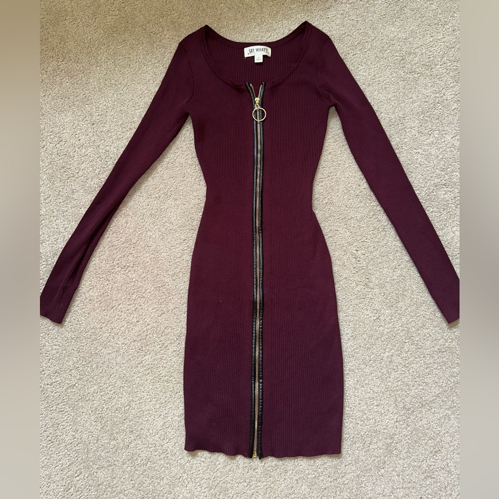 Say What? Plum Long Sleeve Zipper Dress